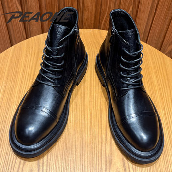 Cowhide martin boots men's british style short boots business formal wear