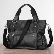 Men Handbag Headlining Cow Leather Genuine Leather Large Capacity Man Bag Briefcase Cross Section 15 6 Inch Single Shoulder Bag Inclined Satchel Bag