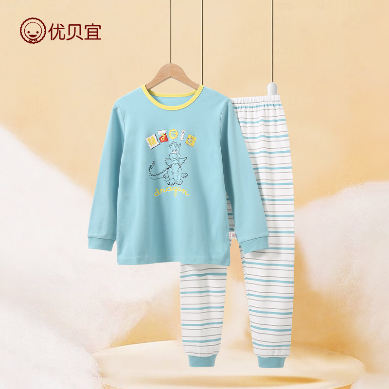 U-Baby 子供用純綿下着セット、春秋用、男の子用オールコットン秋服、ベビーパジャマ、新スタイル