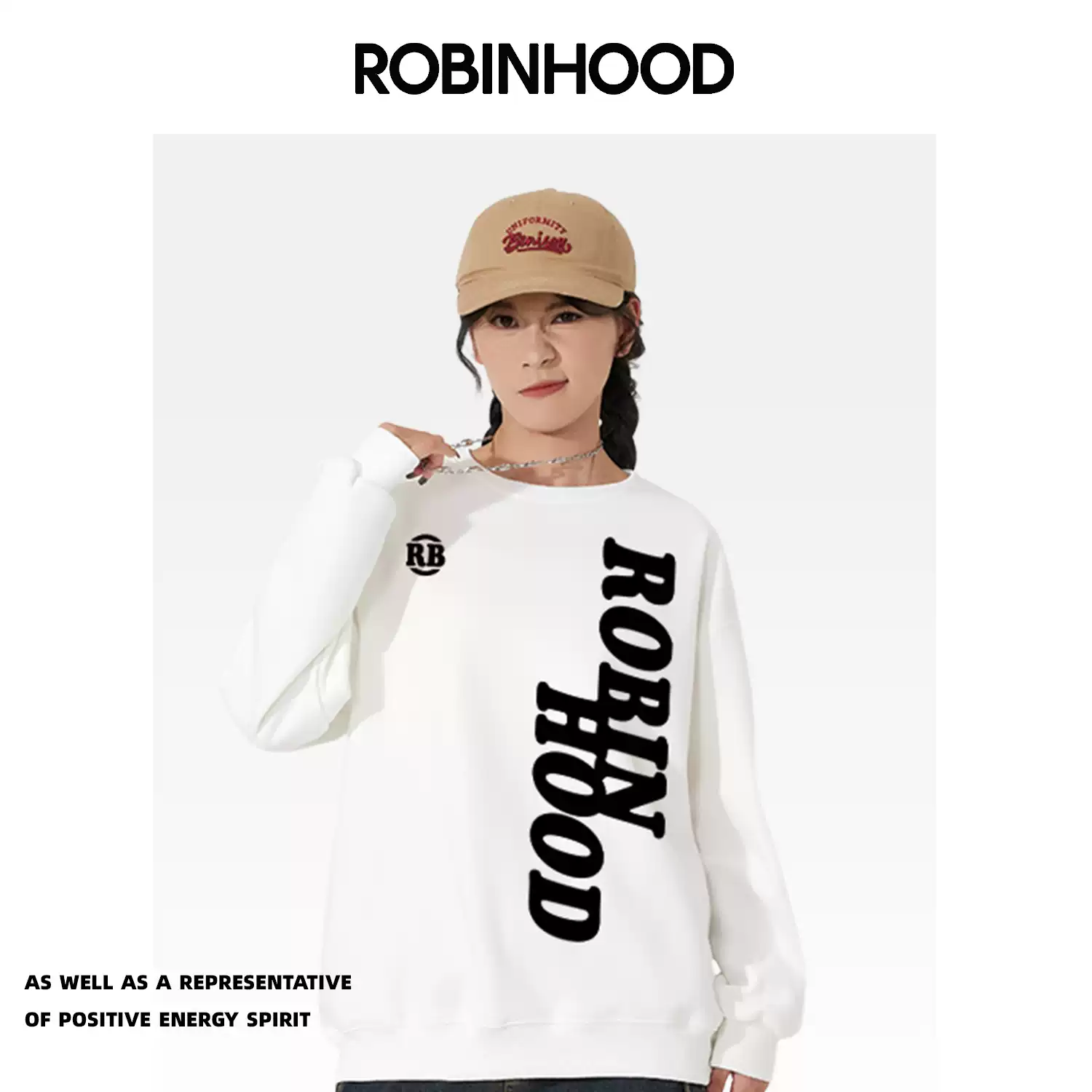 羅賓漢ROBINHOOD 美式基礎高街字母logo印花寬鬆套頭圓領落肩衛衣