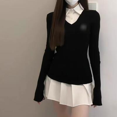 Two new Korean school style fake dresses for spring 2025, sweet and hot girl, with a cinched waist and a petite figure. Short skirt