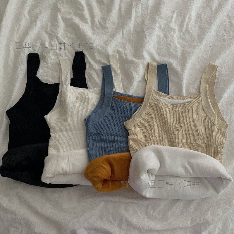 Japanese GP knitted all-match solid-color suspender vest women's autumn and winter plus velvet thick outer wear heating jacket bottoming shirt