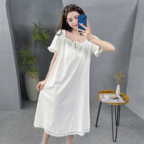 2022 New Sleeping Dress Woman Summer Pure Cotton White Sweetness Princess Wind Thinness long Short Sleeves Pure Desire to Sleep Clothing