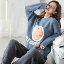 Pajamas Woman Autumn Winter Soft cotton Home Thickened Half Suede Warm Coral Suede Upgrade Sweet suit can be worn out