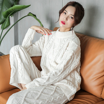 Soft pajamas womens autumn and winter knitted plush set twist round neck chenille long sleeve warm Japanese home wear