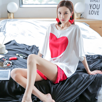 Pajamas women 2021 New Ice Silk summer can go out home clothes pajamas senior sense women Net red explosion 2021
