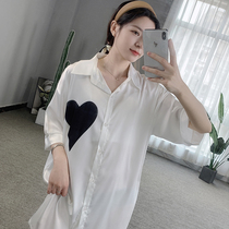 2021 New nightdress womens summer ice silk long Net red sweet love shirt nightgown can wear home clothes