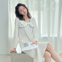 2022 Spring and Autumn New Nightdress Womens Long-sleeved Thin Section Sweet Cotton Silk Long Princess Wind Can Wear Nightdress Summer