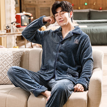 Mens sleepwear autumn winter flannel pyjamas Coral Fleece upgrade suit Warm Home Clothing for autumn and winter style Sleeping Men