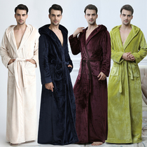High-end dressing gown men super long thick coral velvet flannel large size robe bathrobe couple pajamas home clothes