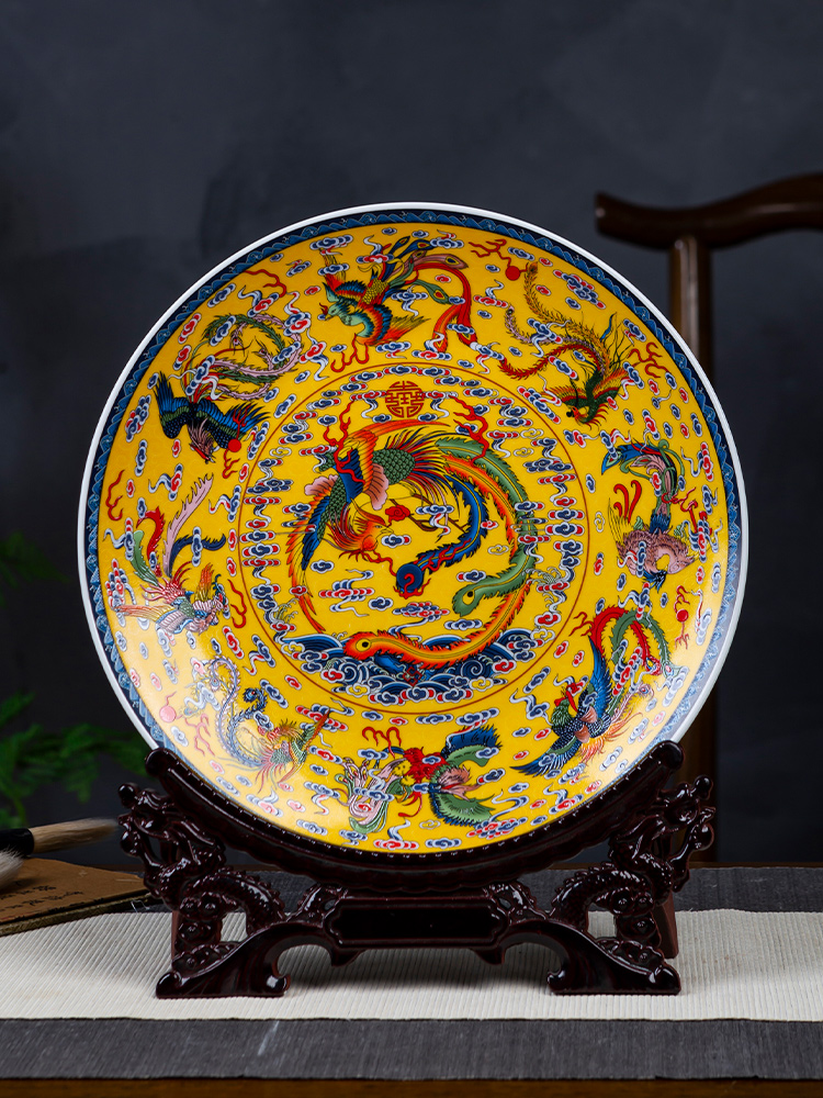 Jingdezhen porcelain ceramic decoration plate of furnishing articles about nine large chicken figure sitting room of Chinese style household porch swing plate plate