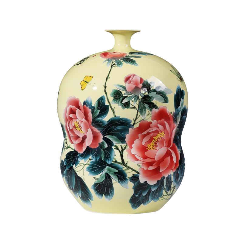 Jingdezhen porcelain ceramic masters hand made peony gourd vase furnishing articles of the new Chinese style home sitting room adornment