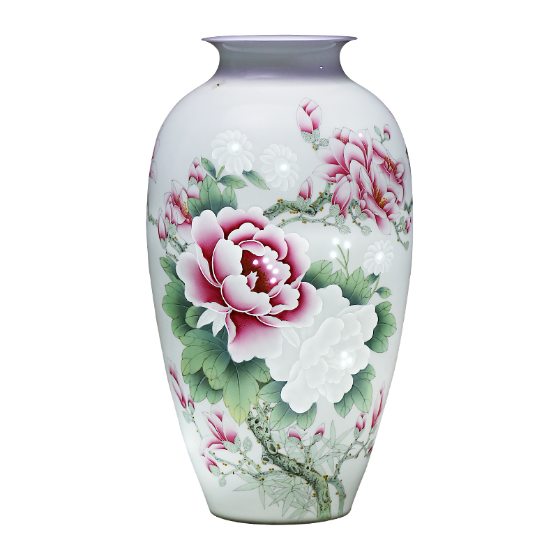 Jingdezhen ceramics light hand carved peony vases large key-2 luxury living room TV ark adornment furnishing articles arranging flowers