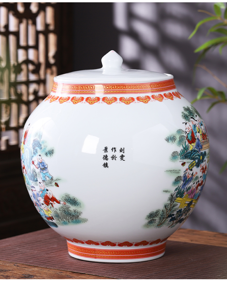 Jingdezhen porcelain ceramic powder enamel storage tank with cover pot new sitting room of Chinese style household adornment kitchen furnishing articles