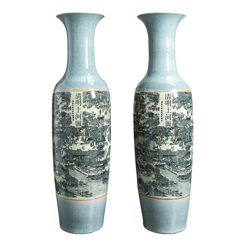 Jingdezhen ceramics archaize crack qingming scroll oversized ground vase furnishing articles home sitting room adornment