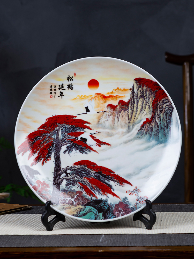 Jingdezhen ceramics ten inches of landscape painting decorative hanging dish plate home sitting room porch decoration crafts