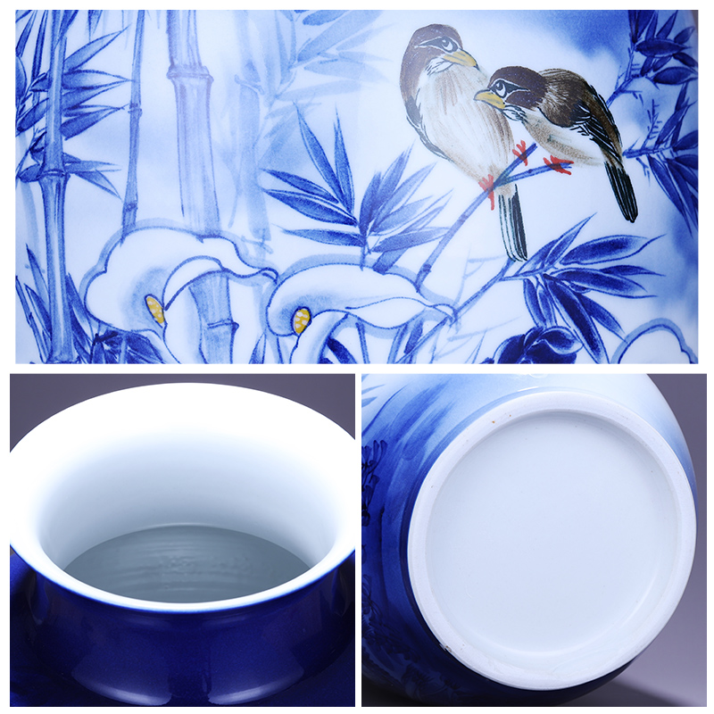 Jingdezhen porcelain ceramic hand - made of blue and white porcelain vases, new Chinese style household, large sitting room adornment is placed on the ground