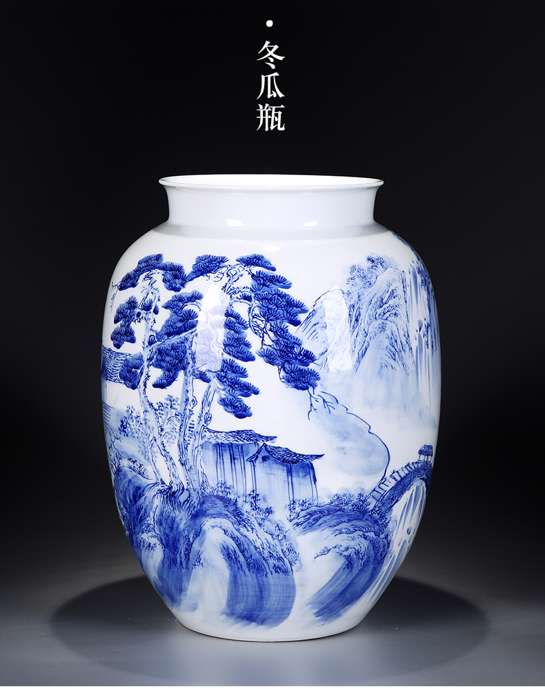 Jingdezhen porcelain ceramic hand - made scenery of blue and white porcelain vase furnishing articles of new Chinese style household flower arrangement sitting room adornment