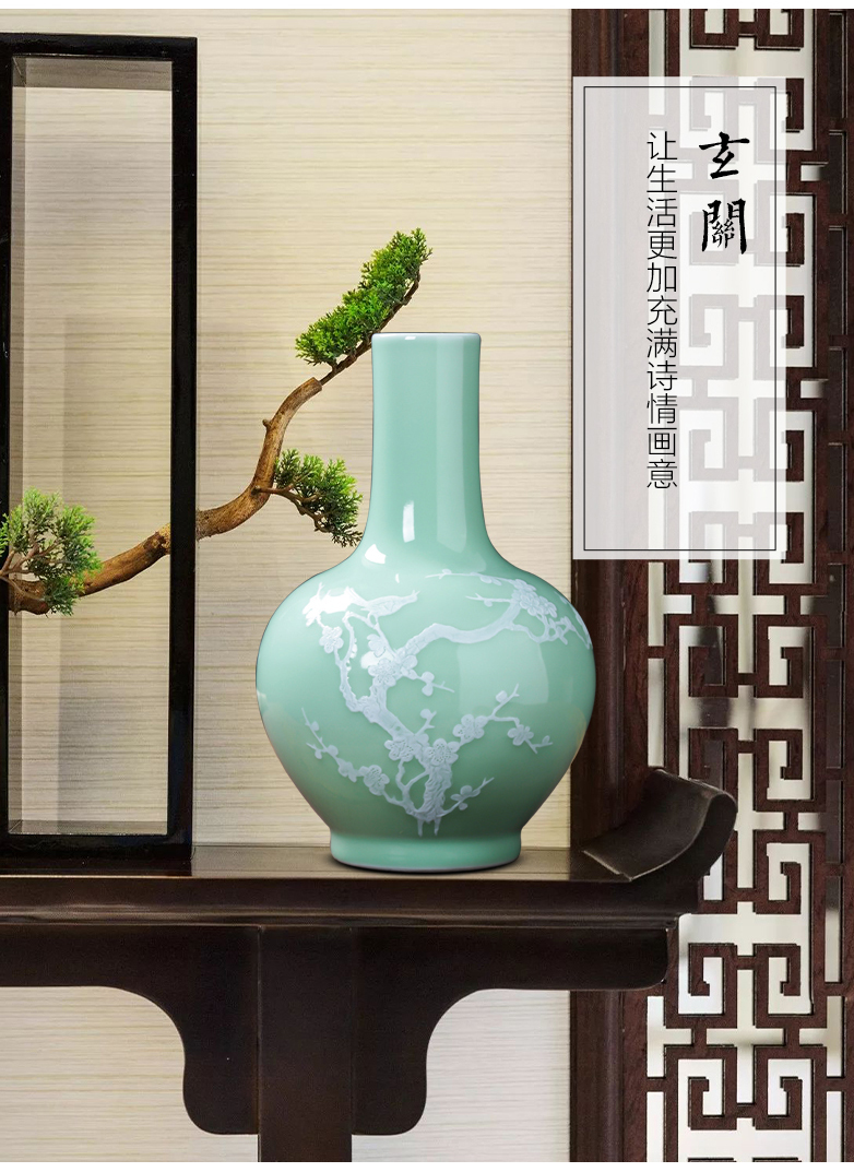 Jingdezhen ceramics green glaze floret bottle of archaize sitting room of Chinese style household flower decoration wine handicraft furnishing articles