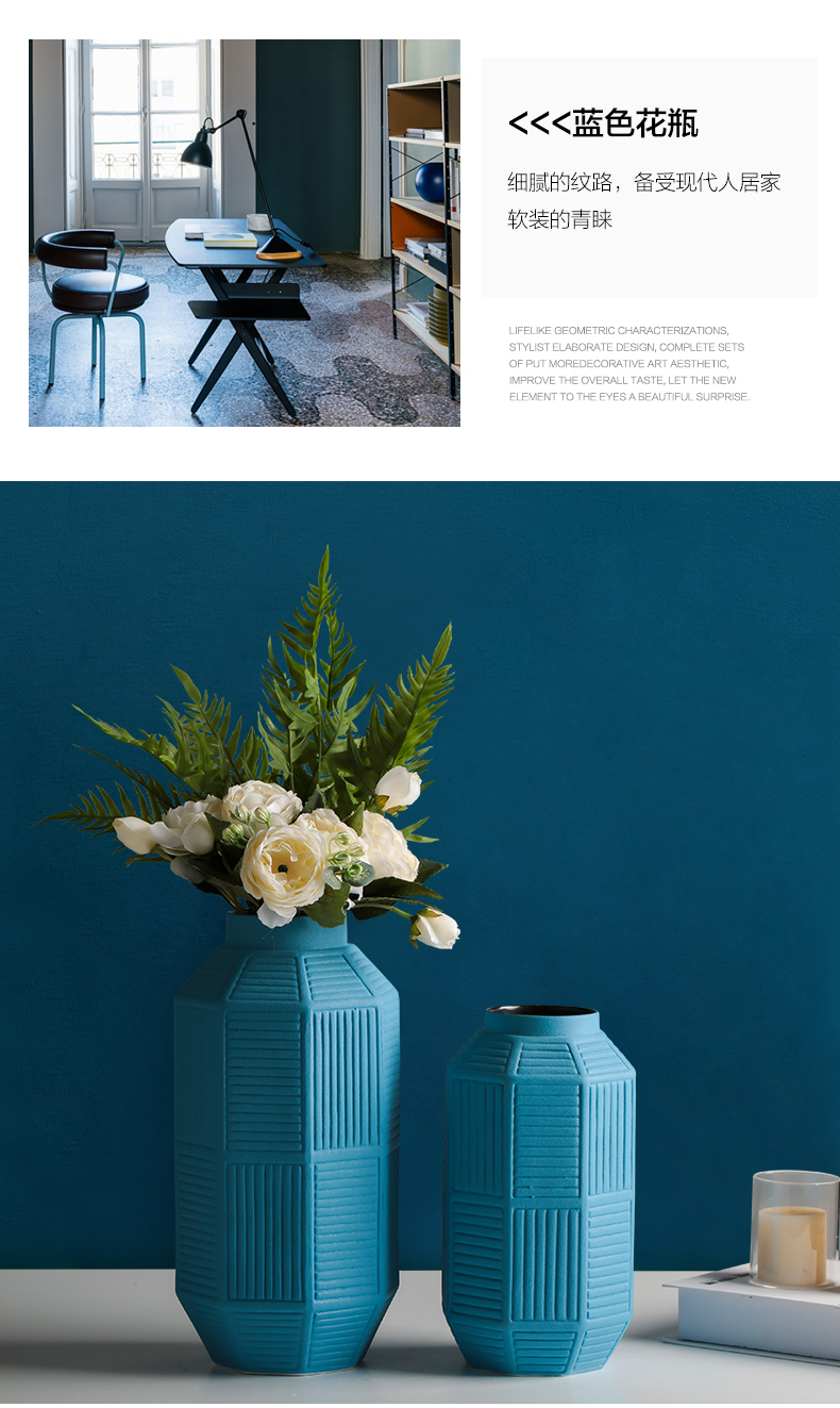 The Nordic creative dry flower vases, ceramic blue flower arranging home TV ark adornment contracted The sitting room porch place
