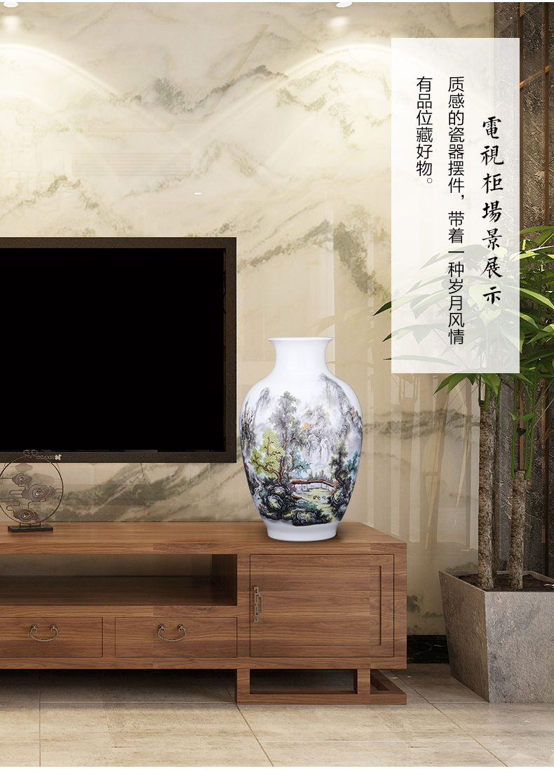 Jingdezhen porcelain ceramic pastel landscape vase of new Chinese style household furnishing articles rich ancient frame flower arrangement sitting room decorations