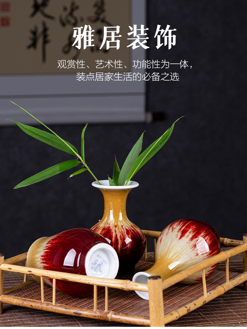 The Mini jingdezhen ceramics up with ruby red floret bottle creative hydroponic flower arranging place to live in tea table decorations