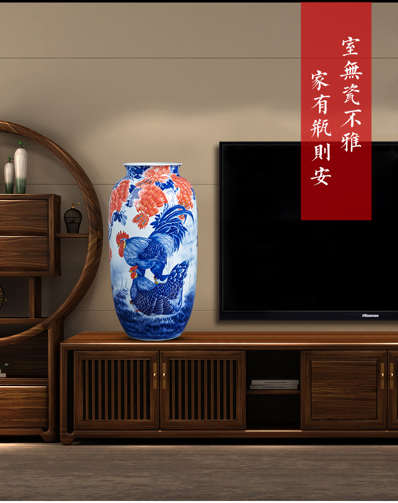 Jingdezhen ceramics hand - made cock figure family of blue and white porcelain vase housewarming decoration of Chinese style household furnishing articles