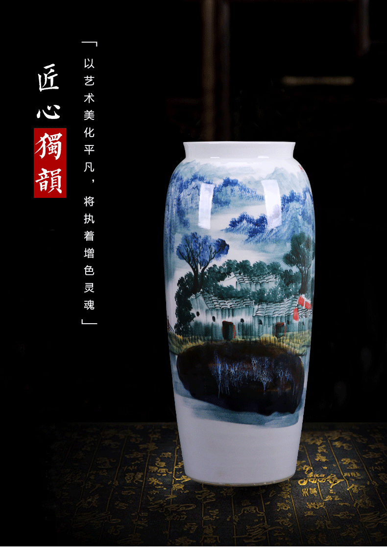 Jingdezhen ceramics hand - made jiangnan spring scenery large quiver ground vase sitting room adornment of Chinese style household furnishing articles