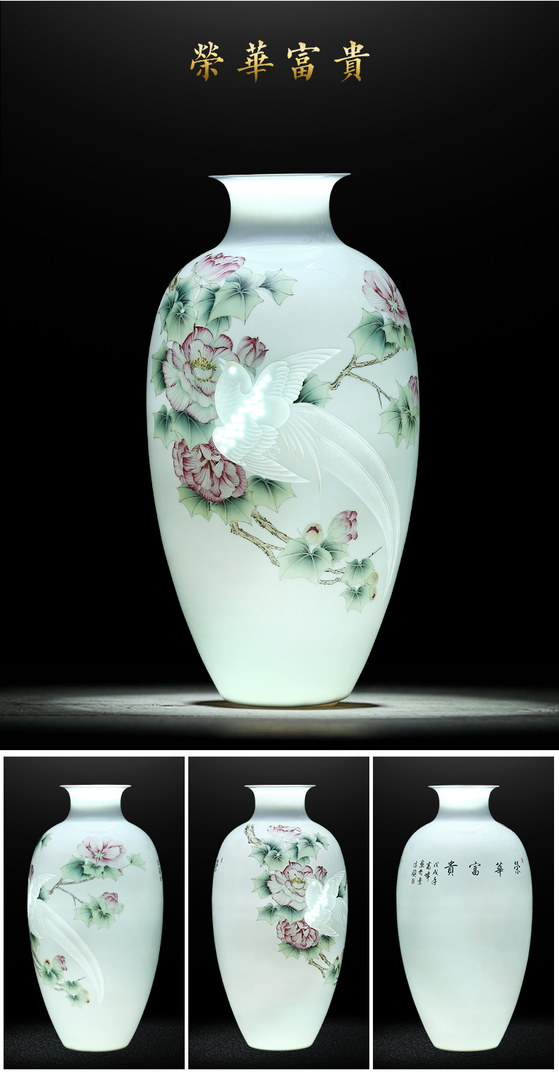 Hand carved splendor in jingdezhen ceramics vase rich ancient frame light key-2 luxury furnishing articles of new Chinese style household decoration