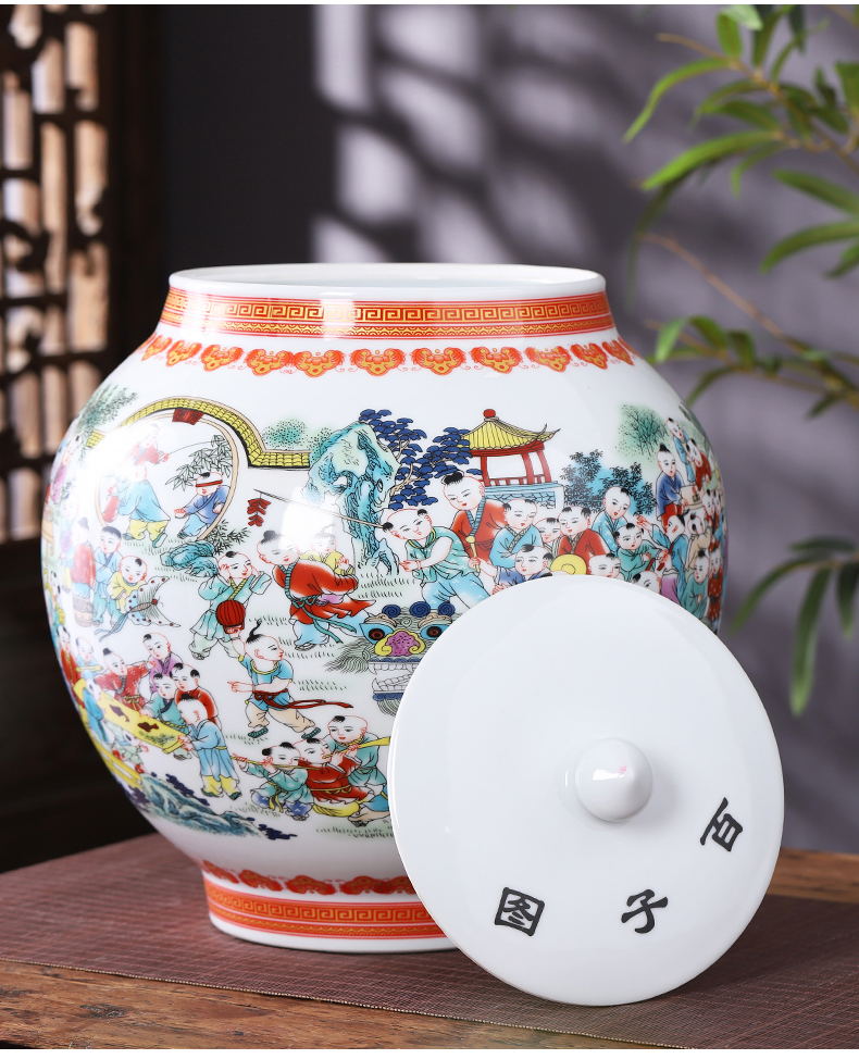 Jingdezhen porcelain ceramic powder enamel storage tank with cover pot new sitting room of Chinese style household adornment kitchen furnishing articles