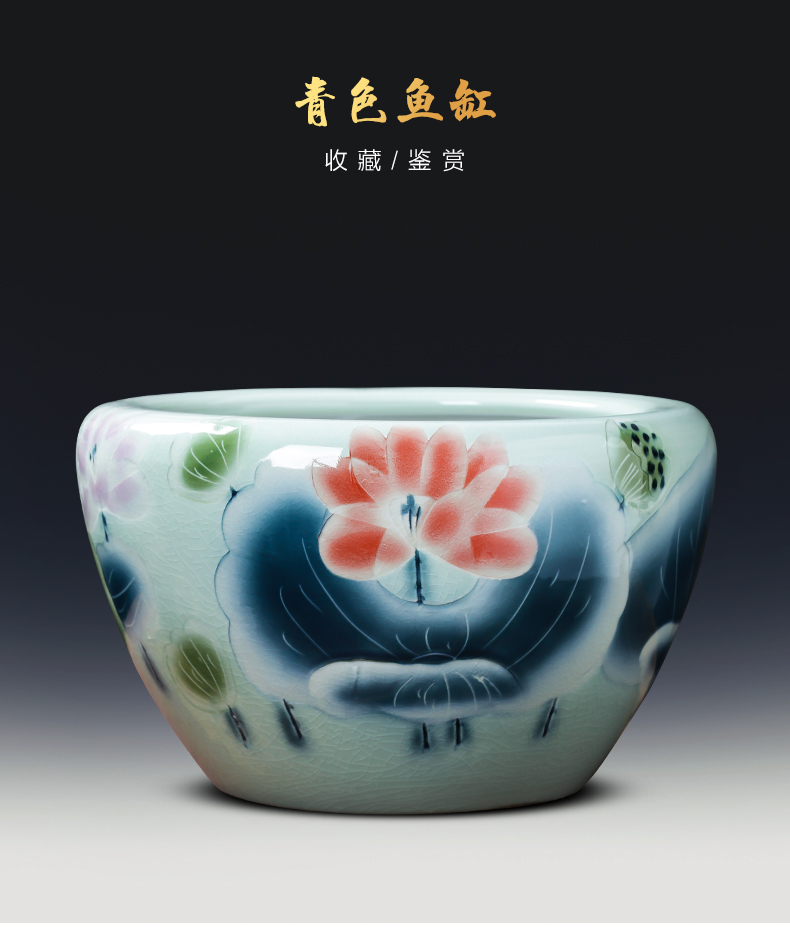 Jingdezhen ceramic turtle cylinder goldfish bowl water lily bowl lotus hydroponic large home sitting room courtyard furnishing articles