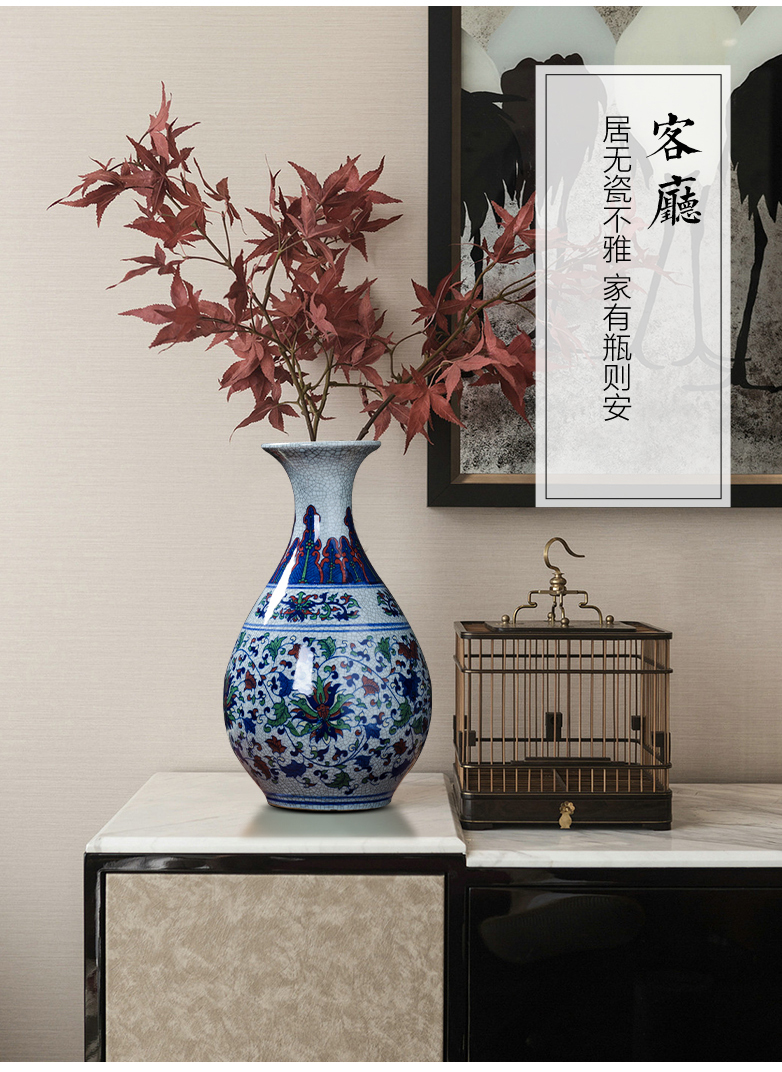 Antique vase of blue and white porcelain of jingdezhen ceramics retro home wine rich ancient frame sitting room adornment is placed