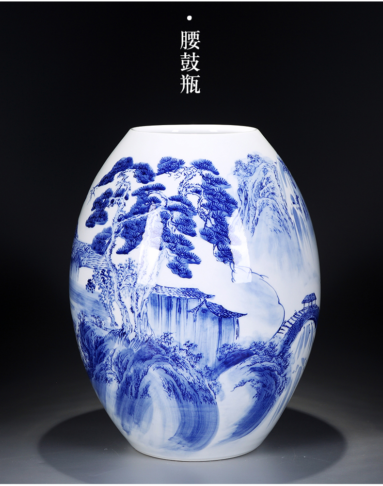 Jingdezhen porcelain ceramic hand - made scenery of blue and white porcelain vase furnishing articles of new Chinese style household flower arrangement sitting room adornment