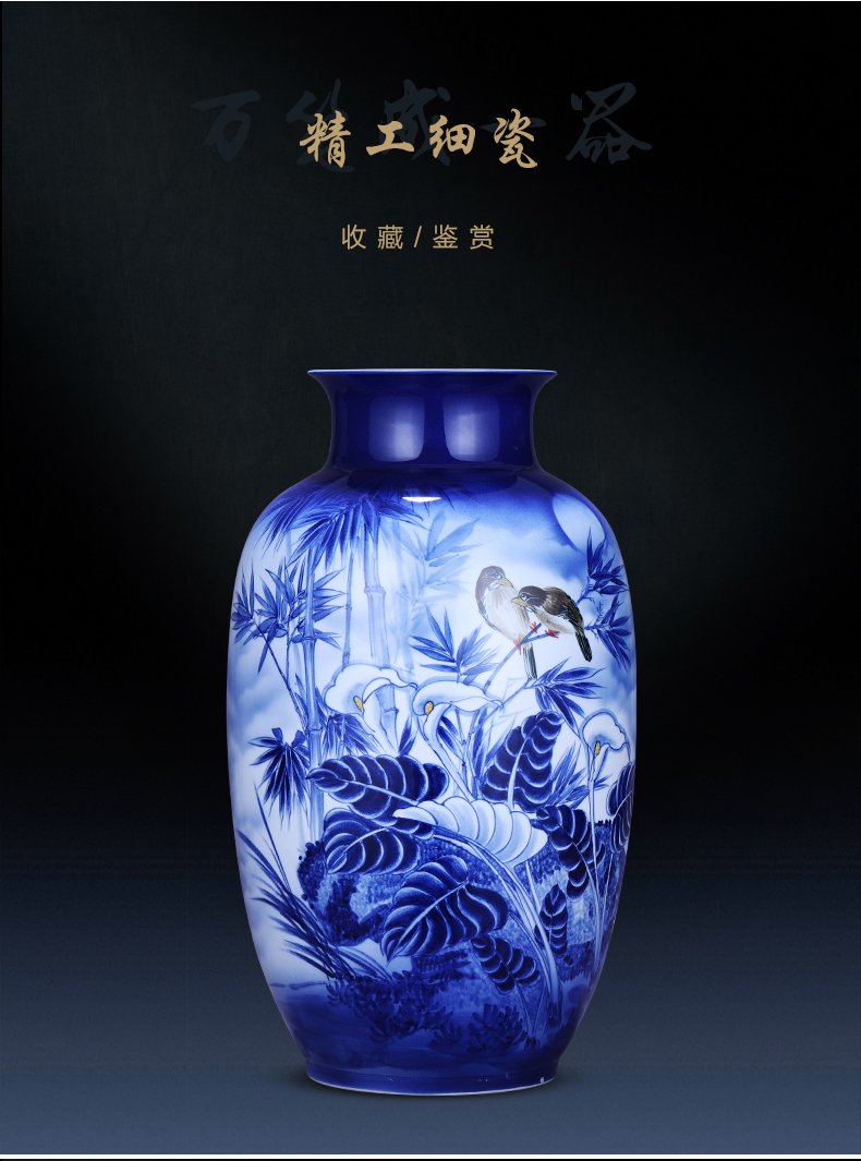 Jingdezhen porcelain ceramic hand - made of blue and white porcelain vases, new Chinese style household, large sitting room adornment is placed on the ground