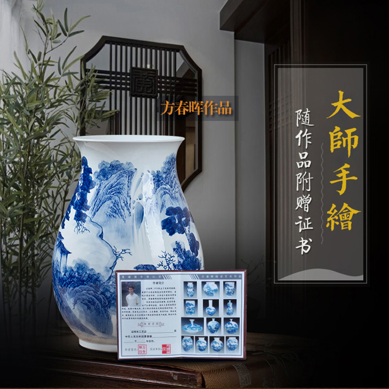 Jingdezhen porcelain ceramic hand - made of blue and white porcelain vases, flower arranging new Chinese style household furnishing articles sitting room porch decoration