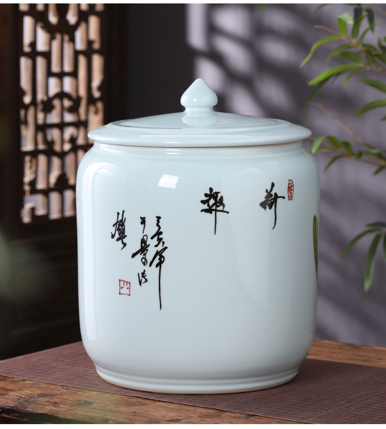 Jingdezhen ceramics hand - made large storage tank caddy fixings with cover pot sitting room of Chinese style household act the role ofing is tasted furnishing articles