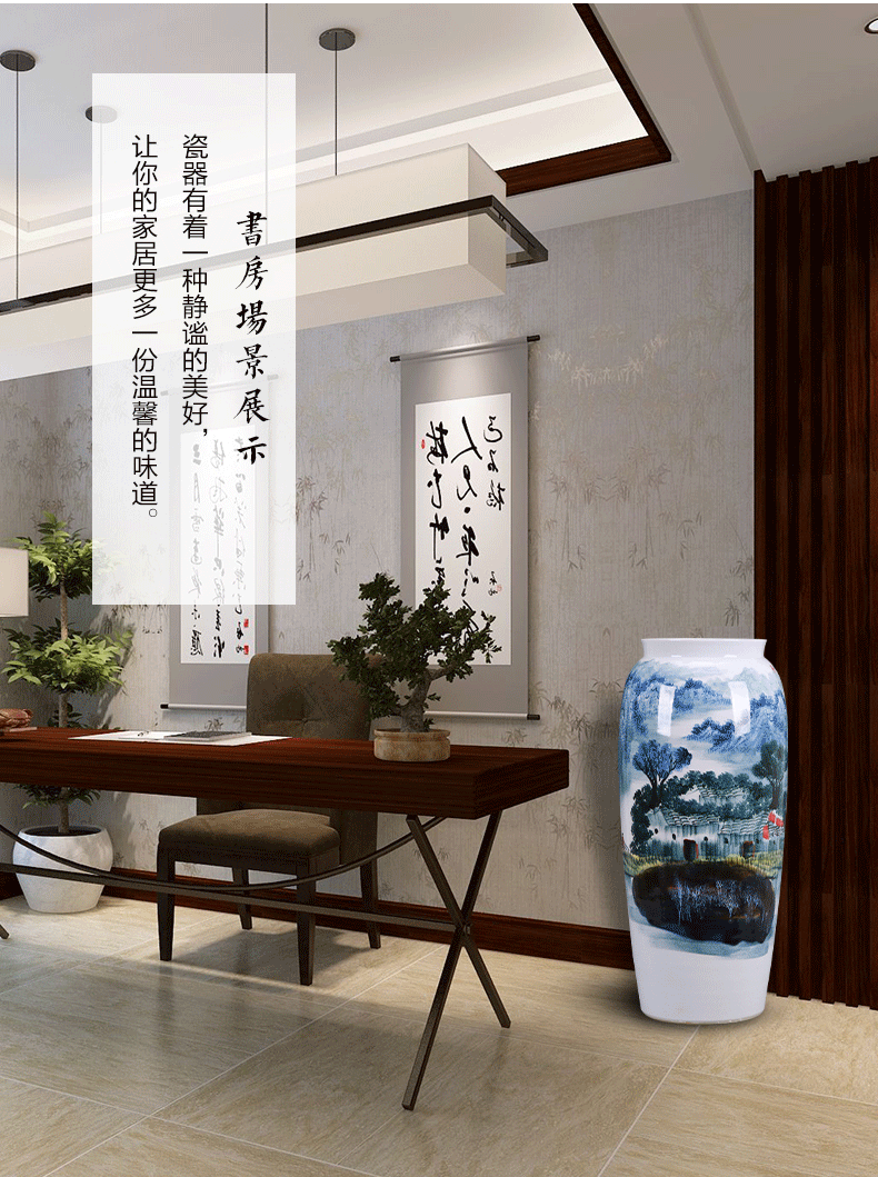 Jingdezhen ceramics hand - made jiangnan spring scenery large quiver ground vase sitting room adornment of Chinese style household furnishing articles