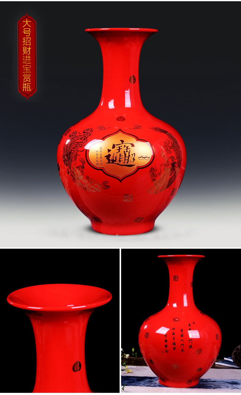 Jingdezhen porcelain ceramic Chinese red large vases, flower arranging furnishing articles of modern new Chinese style home sitting room adornment