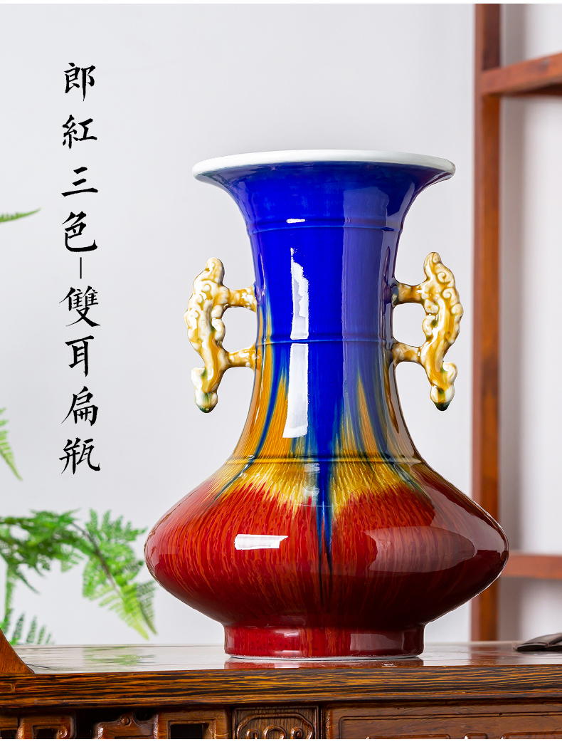 Jingdezhen porcelain ceramic red glaze vase Chinese style household porcelain of flower arranging large sitting room adornment is placed