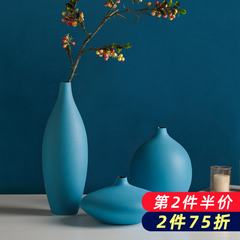 Nordic ceramic creative blue vase wind dried flowers flower arrangement furnishing articles I and contracted household living room table decorations