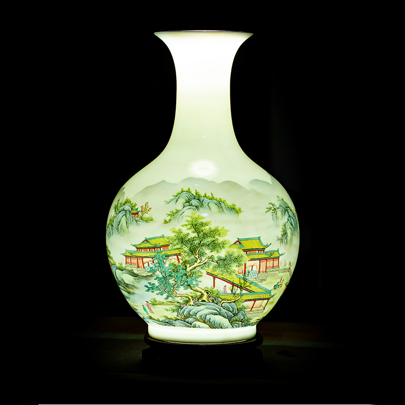 Jingdezhen ceramics powder enamel thin body landscape painting vases, flower arranging furnishing articles sitting room adornment of Chinese style household porcelain
