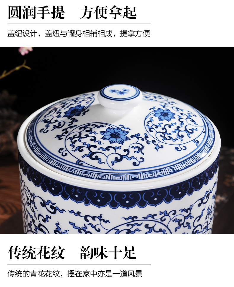 Jingdezhen ceramics furnishing articles restoring ancient ways of blue and white porcelain tea pot large puer tea cake tin with storage tank with cover