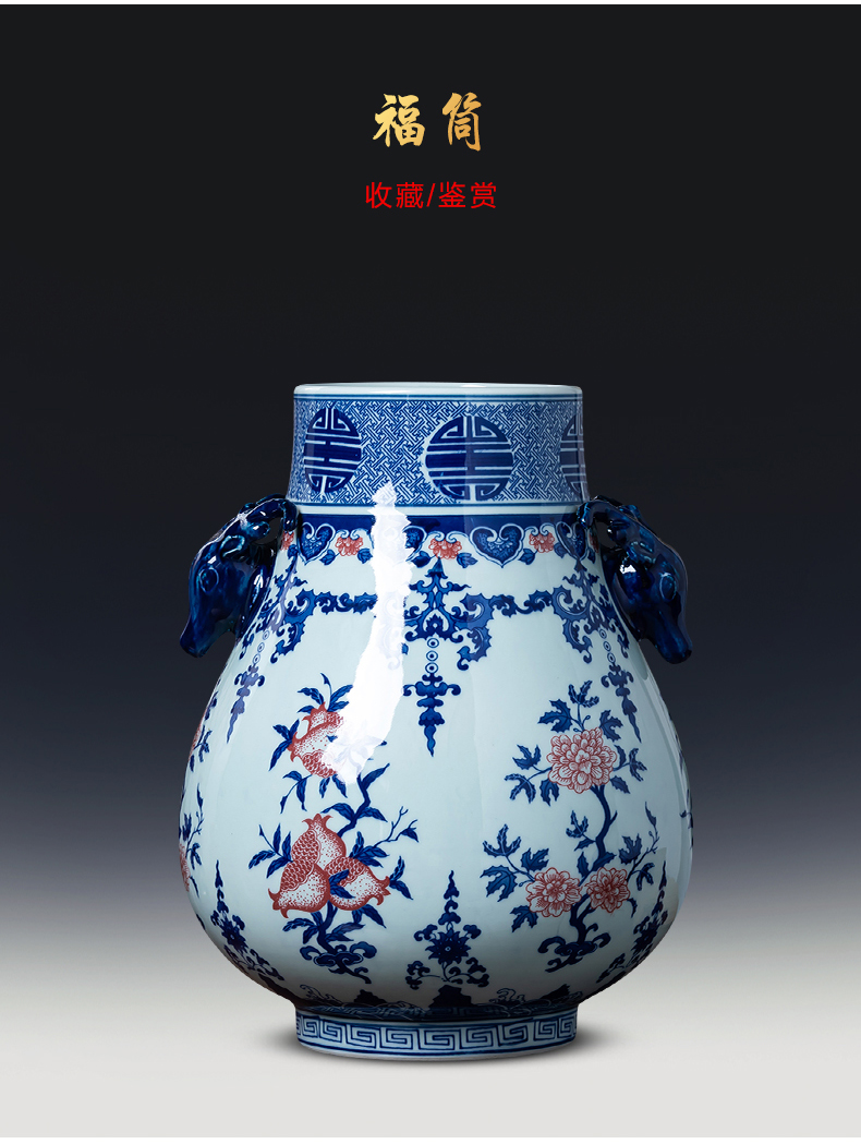 Jingdezhen porcelain ceramic archaize sitting room porch decoration flower arrangement of Chinese style household furnishing articles large blue and white porcelain vase