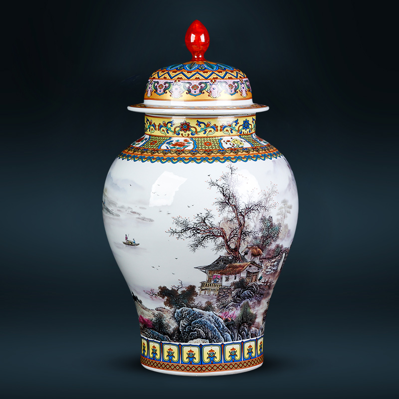 Jingdezhen Porcelain antique pastel large general tank Large storage tank Home decoration Living room accessories