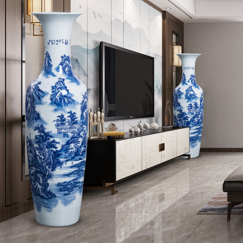 Jingdezhen porcelain ceramic hand - made king of blue and white porcelain vase home sitting room hotel floor furnishing articles ornaments