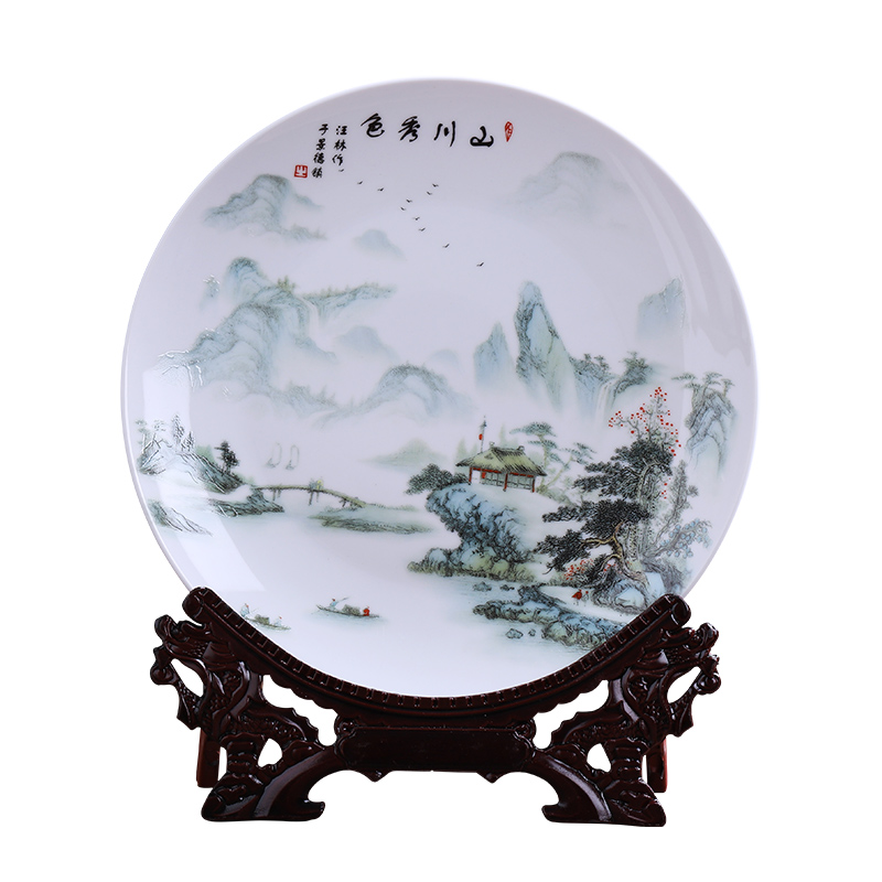 Jingdezhen porcelain ceramic 36 cm decorative plate plate furnishing articles large plates of new Chinese style home sitting room adornment