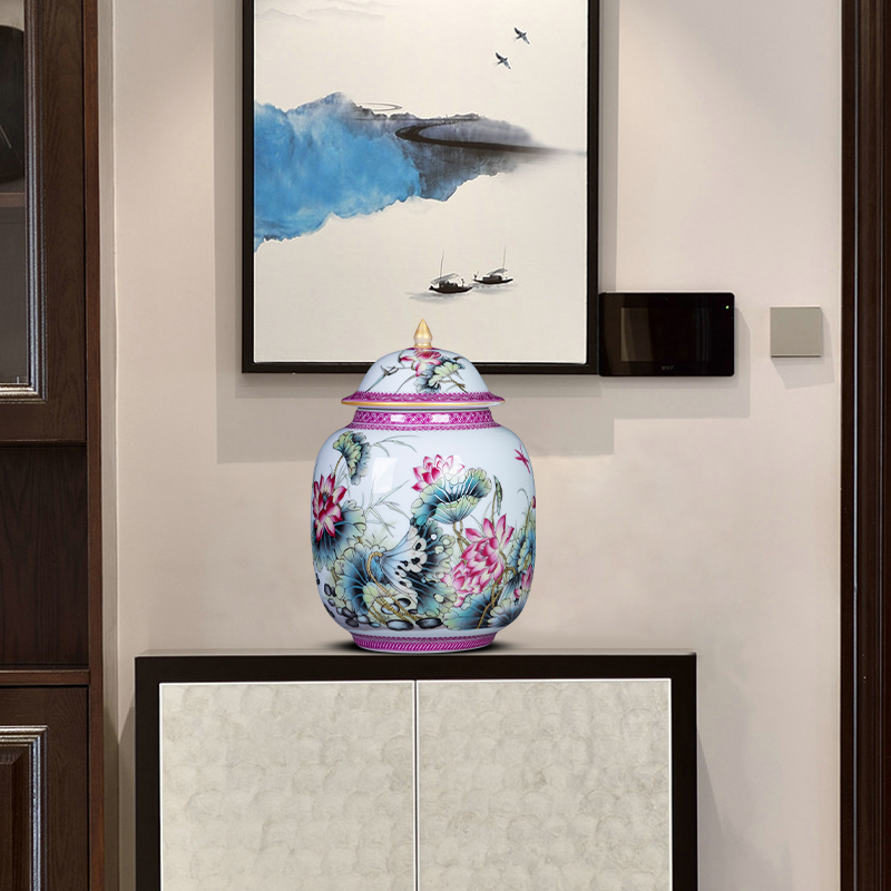 Half jins to jingdezhen porcelain enamel Chinese small caddy fixings household moistureproof the receive pot home furnishing articles