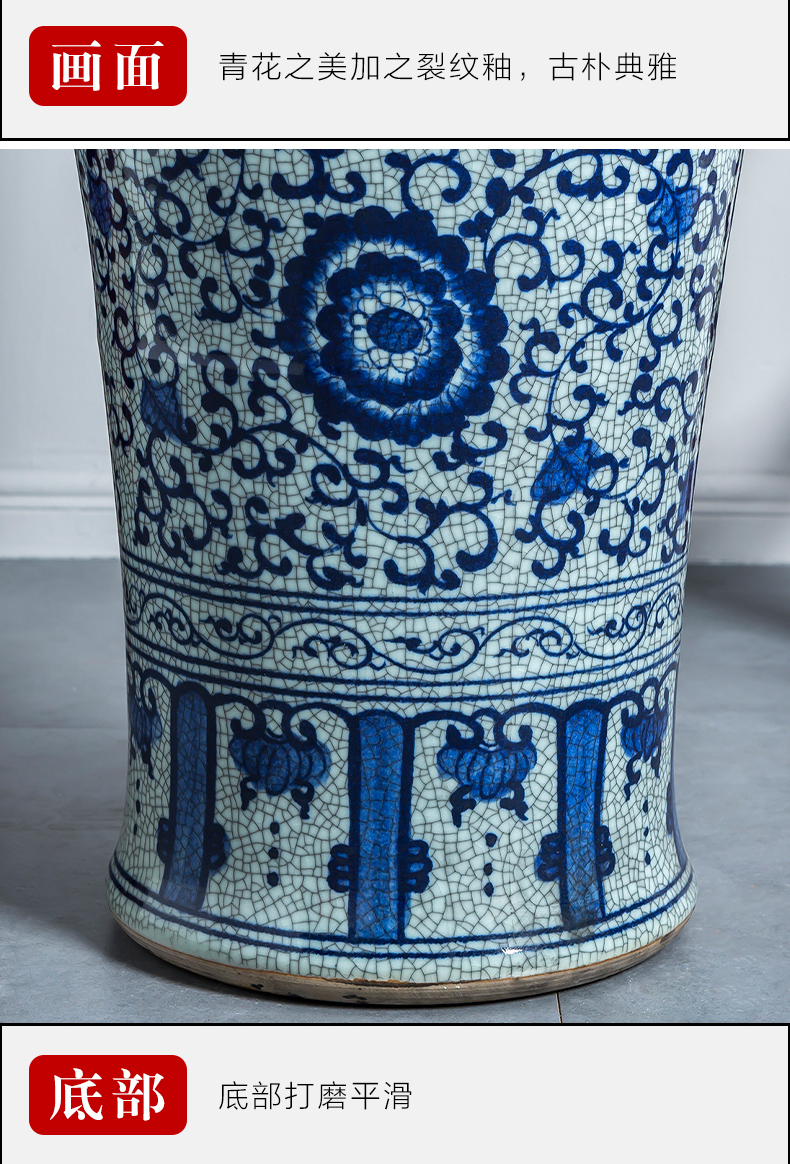 Jingdezhen ceramics extra large antique hand - made furnishing articles new Chinese blue and white porcelain vase sitting room ground decoration