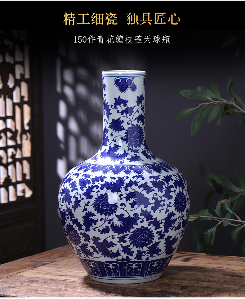 Jingdezhen porcelain ceramic insert large vase of blue and white porcelain of new Chinese style living room home TV ark adornment furnishing articles