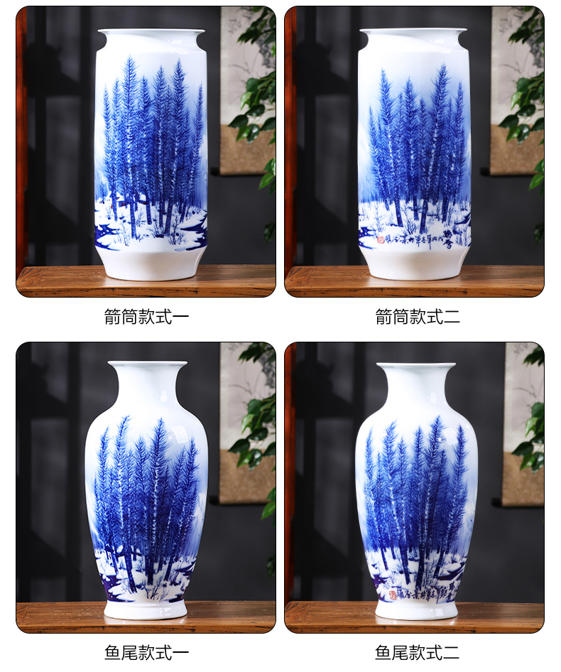 Jingdezhen porcelain ceramic hand - made snow of blue and white porcelain vase living room TV cabinet decoration of Chinese style household furnishing articles